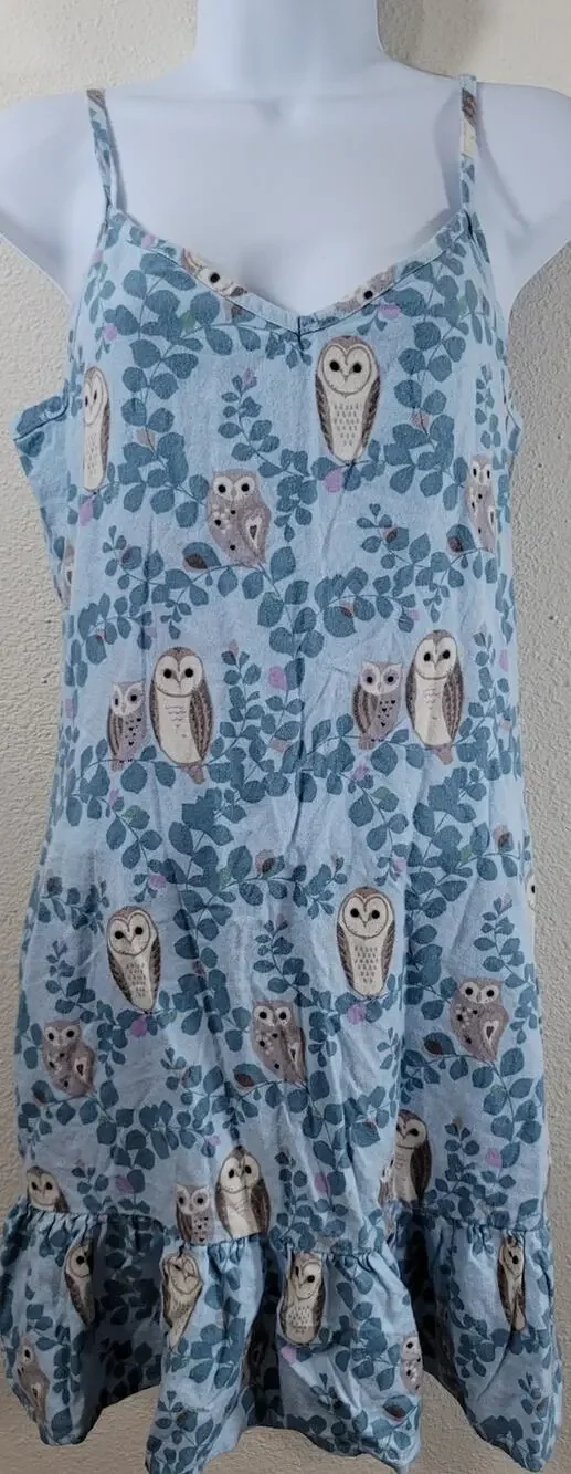 Echo Light Blue Owl Print Spaghetti Strap Sleepwear Medium Lightweight Soft - Picture 1 of 5